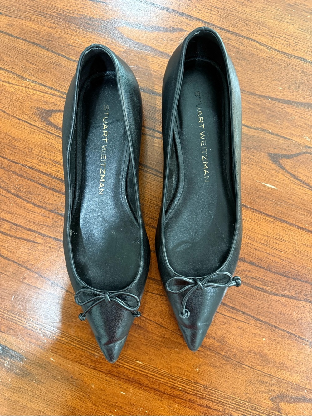 Stuart Weitzman Black Pointed-Toe Bow Flats